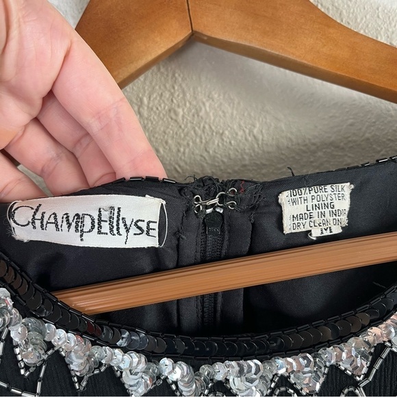 VINTAGE CHAMPELLYSE Great Gatsby Beaded Cocktail Long Sleeve Midi Dress - Picture 12 of 13